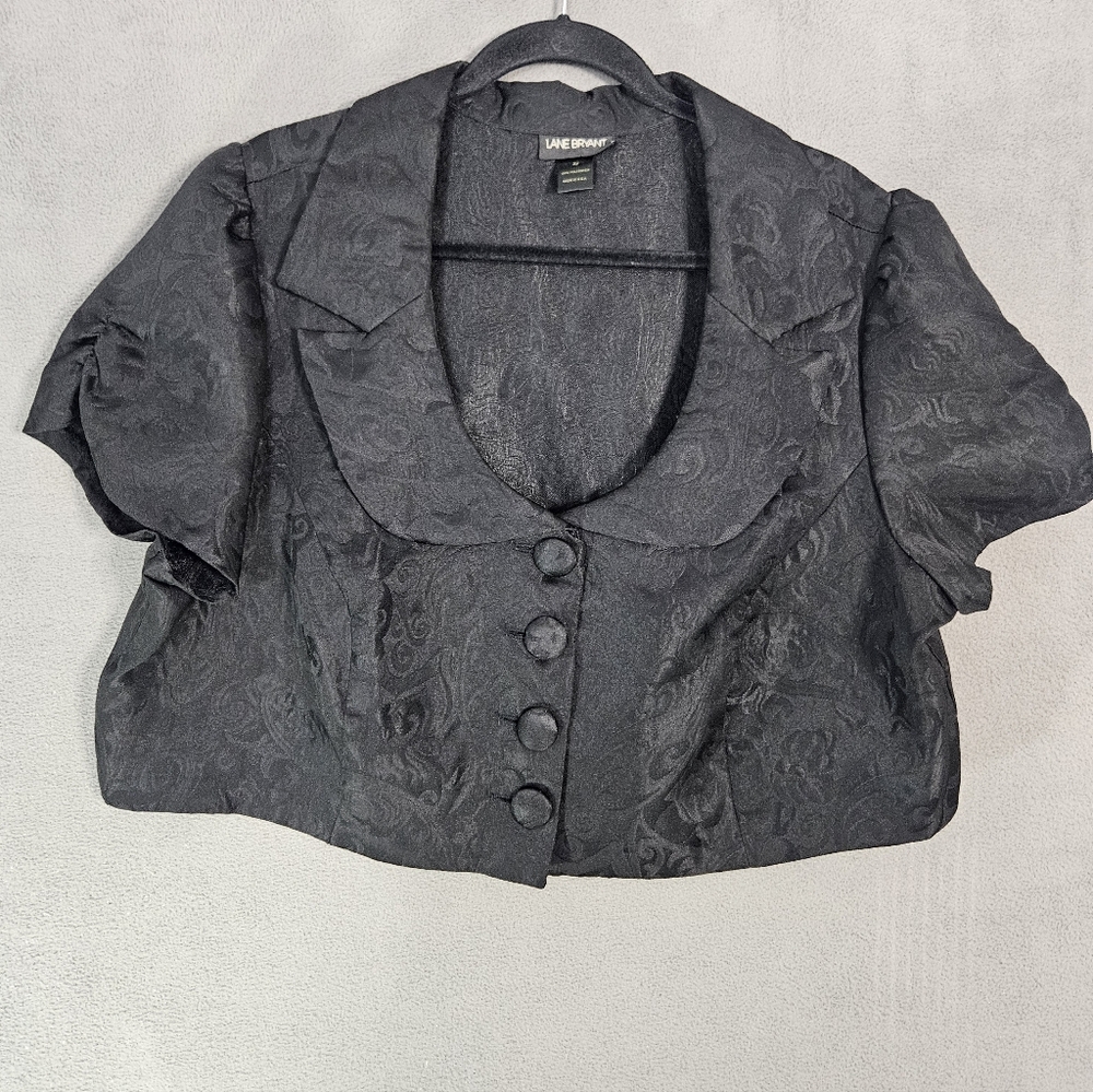 Vintage Lane Bryant Womens Plus 22 Blazer Jacket Black Tapestry Button Up Ruffle